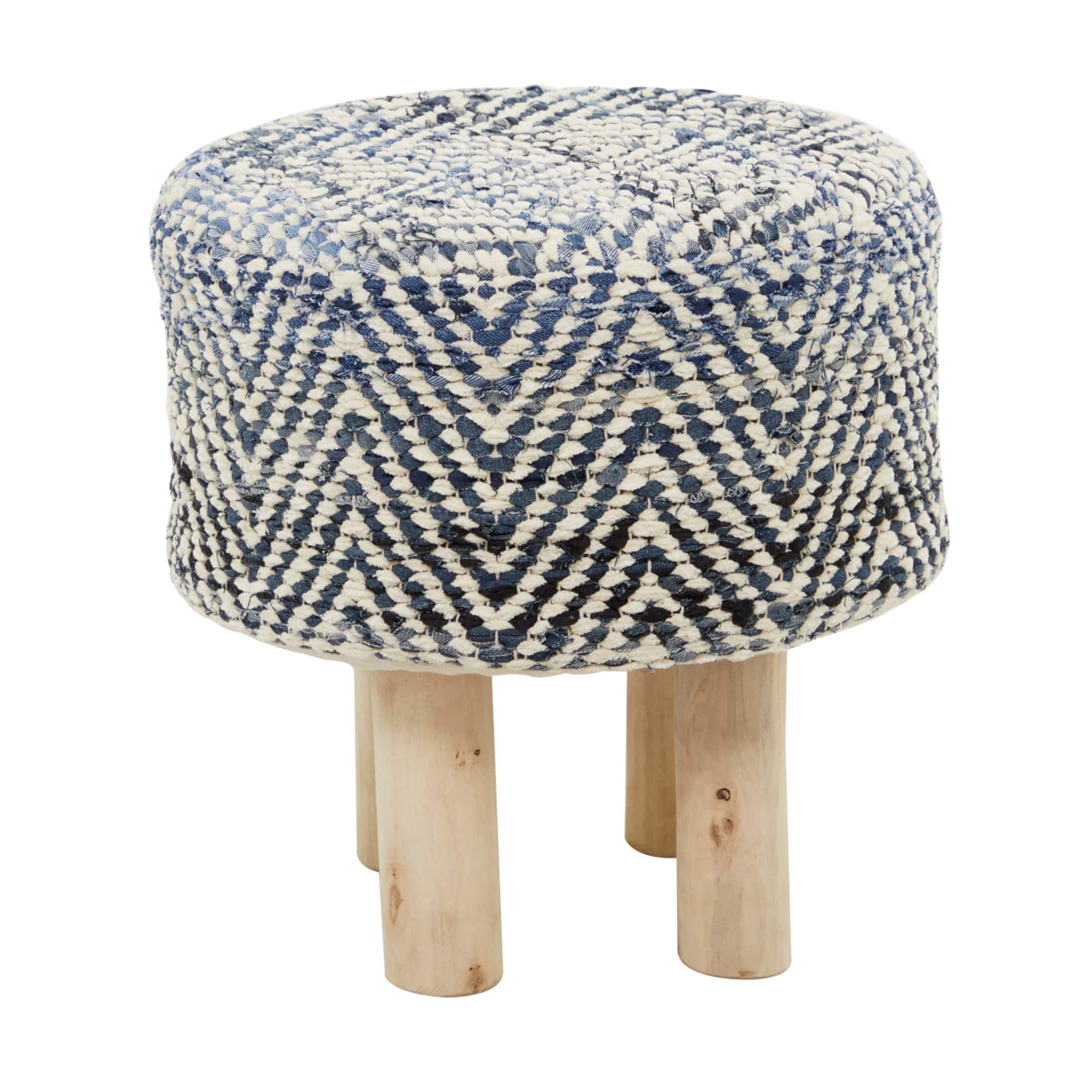 Blue Wood Bohemian Stool, 16" x 16" x 17"